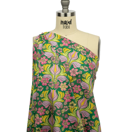 Stretch Cotton Sateen - Green Floral Rows - Flower Shower Print - Mood Exclusive Groove Collection