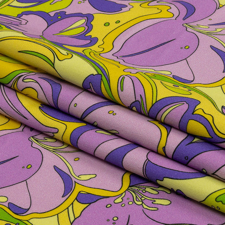 Stretch Cotton Sateen - Purple and Yellow Floral - Far Out Florals Print - Mood Exclusive Groove Collection
