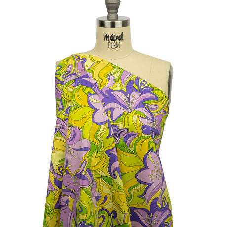 Stretch Cotton Sateen - Purple and Yellow Floral - Far Out Florals Print - Mood Exclusive Groove Collection