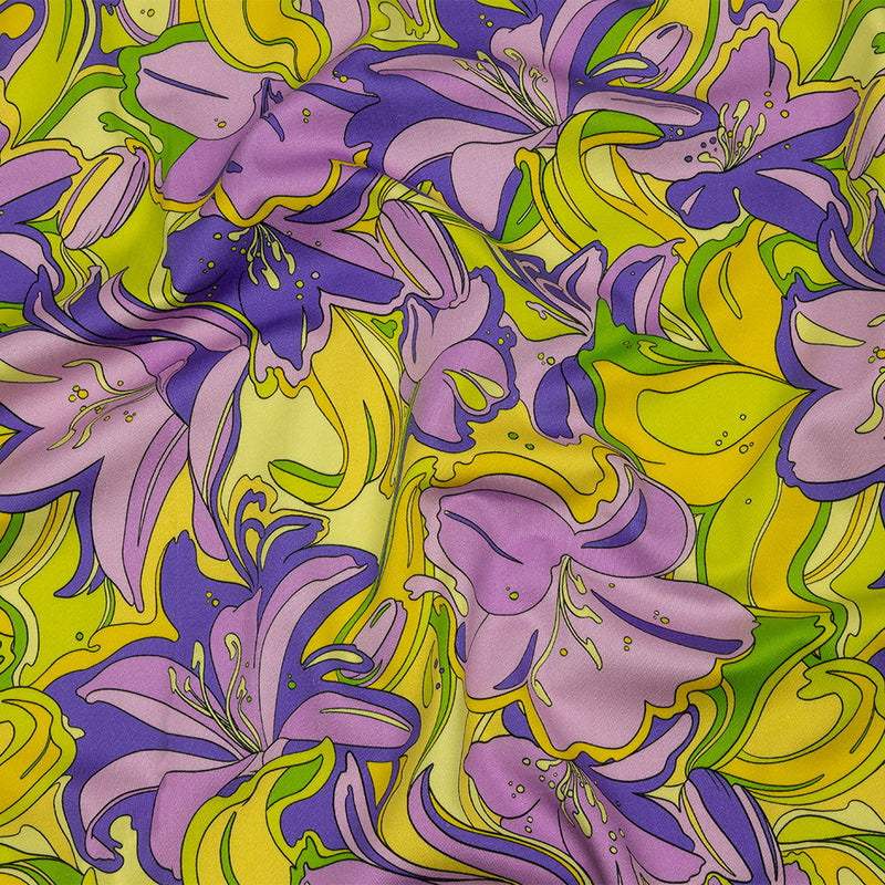 Stretch Cotton Sateen - Purple and Yellow Floral - Far Out Florals Print - Mood Exclusive Groove Collection