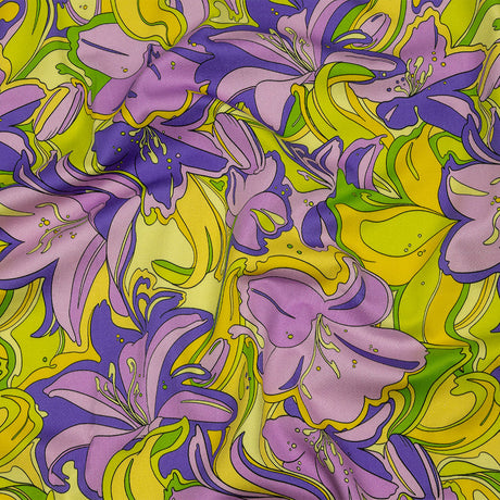 Stretch Cotton Sateen - Purple and Yellow Floral - Far Out Florals Print - Mood Exclusive Groove Collection