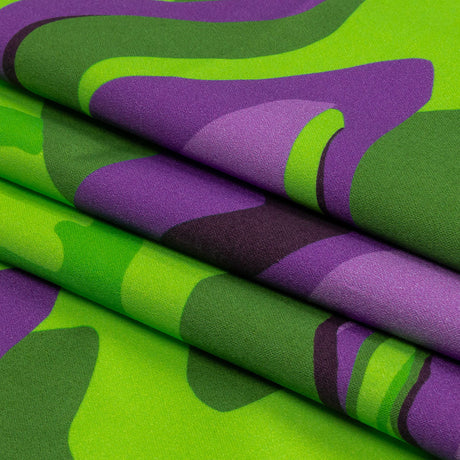 Stretch Cotton Sateen - Purple and Green Abstract - Seen and Unseen Print - Mood Exclusive Groove Collection