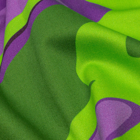 Stretch Cotton Sateen - Purple and Green Abstract - Seen and Unseen Print - Mood Exclusive Groove Collection