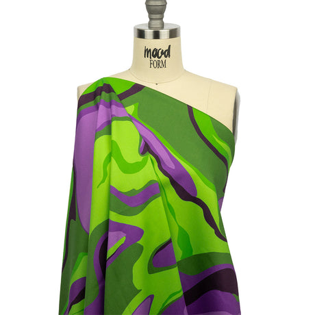Stretch Cotton Sateen - Purple and Green Abstract - Seen and Unseen Print - Mood Exclusive Groove Collection