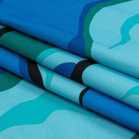Stretch Cotton Sateen - Blue Abstract - Seen and Unseen Print - Mood Exclusive Groove Collection