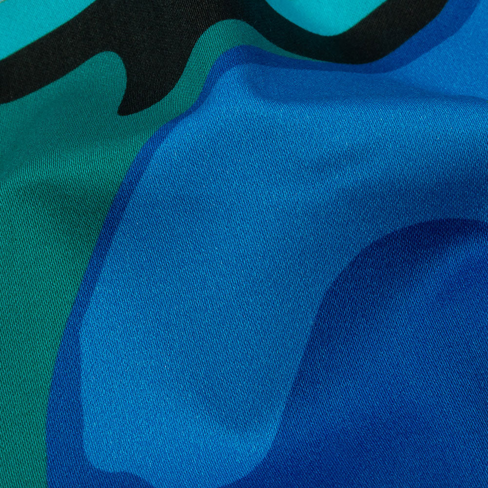 Stretch Cotton Sateen - Blue Abstract - Seen and Unseen Print - Mood Exclusive Groove Collection