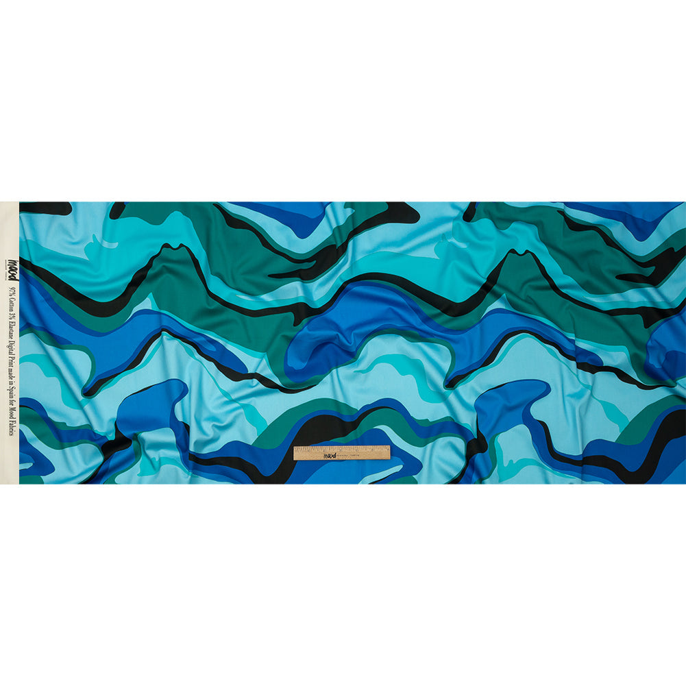 Stretch Cotton Sateen - Blue Abstract - Seen and Unseen Print - Mood Exclusive Groove Collection