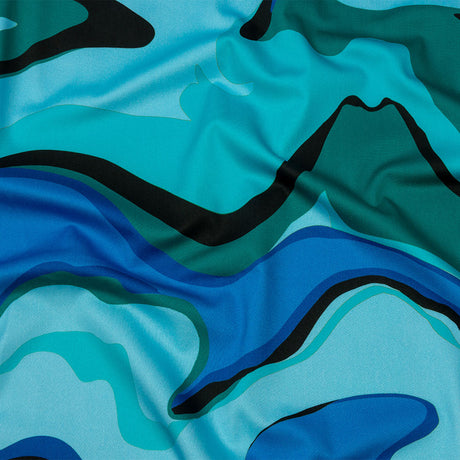 Stretch Cotton Sateen - Blue Abstract - Seen and Unseen Print - Mood Exclusive Groove Collection