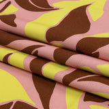Stretch Cotton Sateen - Pink and Yellow Leaves - Flying Swirls Print - Mood Exclusive Groove Collection