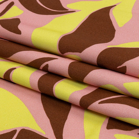 Stretch Cotton Sateen - Pink and Yellow Leaves - Flying Swirls Print - Mood Exclusive Groove Collection