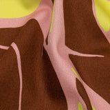 Stretch Cotton Sateen - Pink and Yellow Leaves - Flying Swirls Print - Mood Exclusive Groove Collection