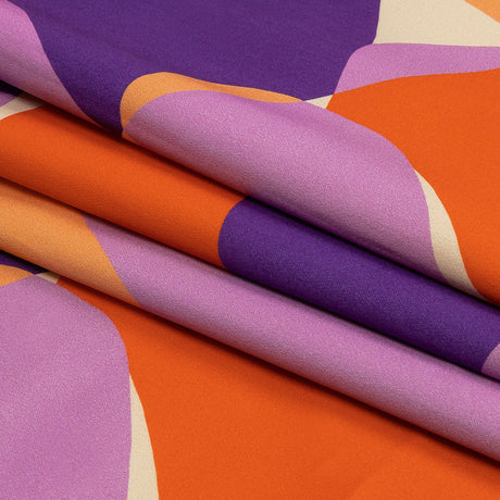 Stretch Cotton Sateen - Purple and Orange Geometric - Gemstone Jubilee Print - Mood Exclusive Groove Collection
