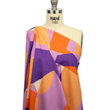Stretch Cotton Sateen - Purple and Orange Geometric - Gemstone Jubilee Print - Mood Exclusive Groove Collection