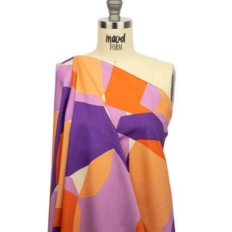 Stretch Cotton Sateen - Purple and Orange Geometric - Gemstone Jubilee Print - Mood Exclusive Groove Collection