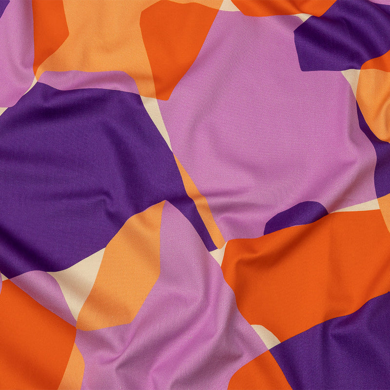 Stretch Cotton Sateen - Purple and Orange Geometric - Gemstone Jubilee Print - Mood Exclusive Groove Collection