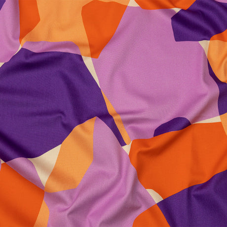 Stretch Cotton Sateen - Purple and Orange Geometric - Gemstone Jubilee Print - Mood Exclusive Groove Collection