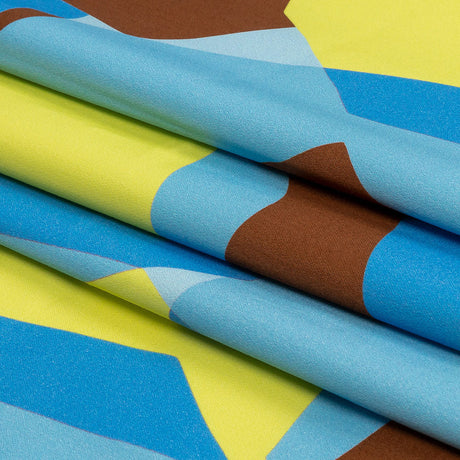 Stretch Cotton Sateen - Blue and Yellow Geometric - Gemstone Jubilee Print - Mood Exclusive Groove Collection