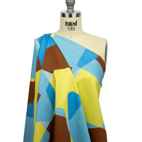 Stretch Cotton Sateen - Blue and Yellow Geometric - Gemstone Jubilee Print - Mood Exclusive Groove Collection