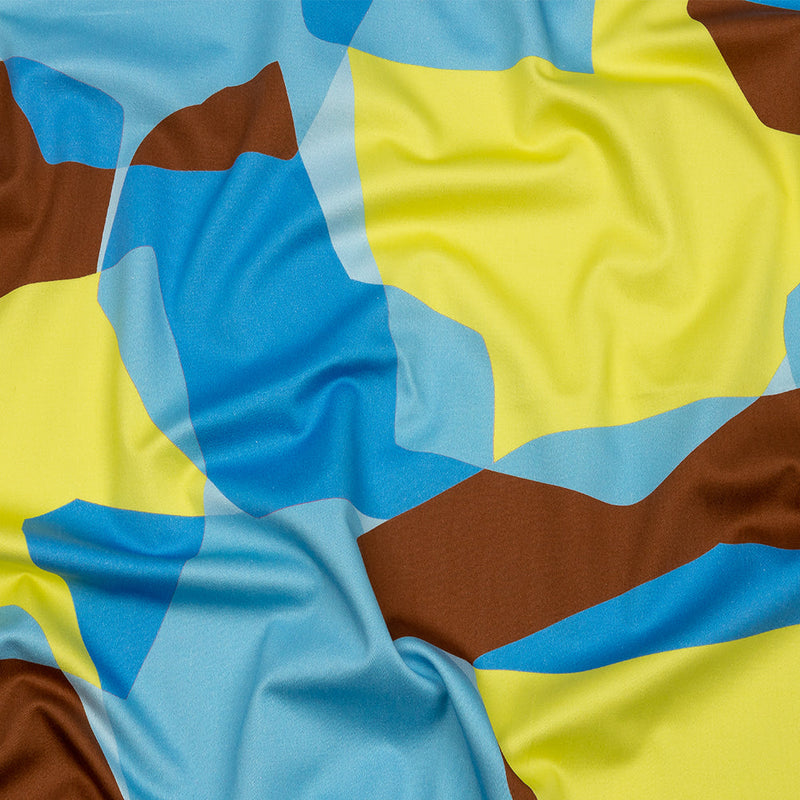 Stretch Cotton Sateen - Blue and Yellow Geometric - Gemstone Jubilee Print - Mood Exclusive Groove Collection