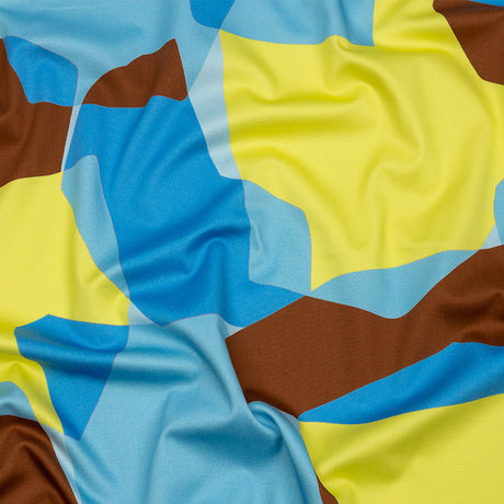 Stretch Cotton Sateen - Blue and Yellow Geometric - Gemstone Jubilee Print - Mood Exclusive Groove Collection