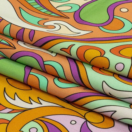 Stretch Cotton Sateen - Orange Paisley Diamonds - Bejeweled Blaze Print - Mood Exclusive Groove Collection