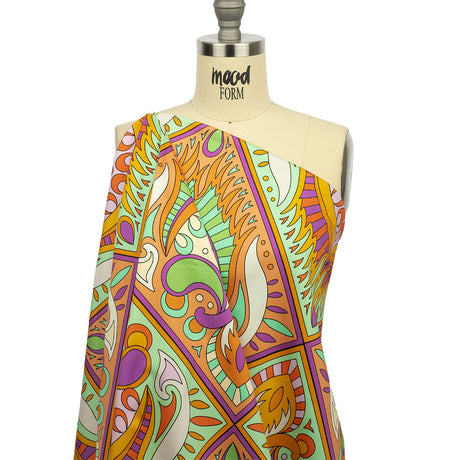 Stretch Cotton Sateen - Orange Paisley Diamonds - Bejeweled Blaze Print - Mood Exclusive Groove Collection