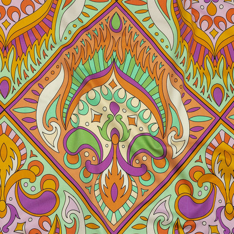 Stretch Cotton Sateen - Orange Paisley Diamonds - Bejeweled Blaze Print - Mood Exclusive Groove Collection