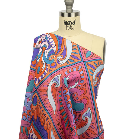 Stretch Cotton Sateen - Pink Paisley Diamonds - Bejeweled Blaze Print - Mood Exclusive Groove Collection