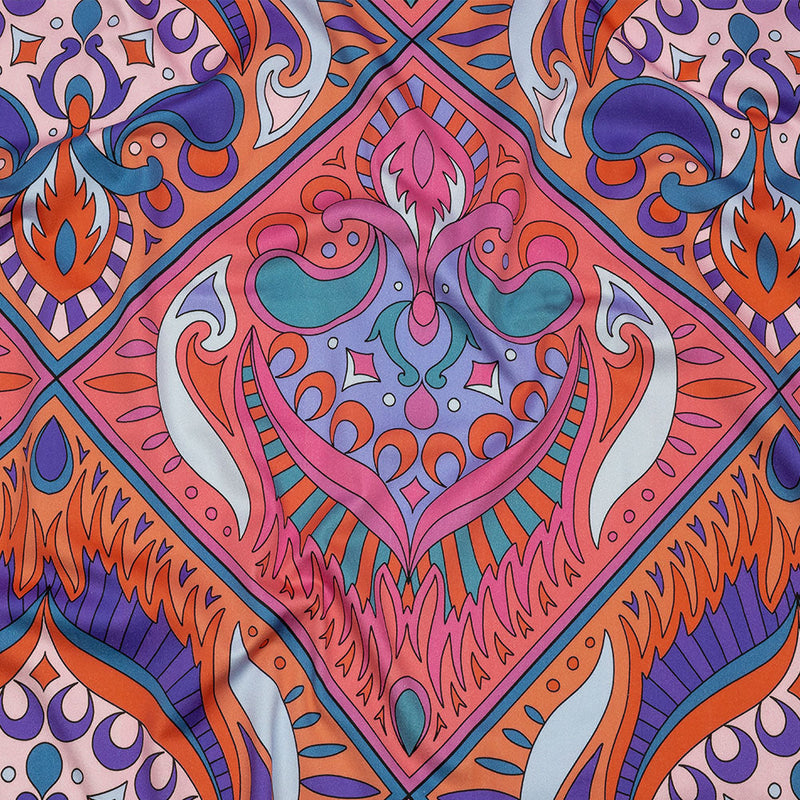 Stretch Cotton Sateen - Pink Paisley Diamonds - Bejeweled Blaze Print - Mood Exclusive Groove Collection