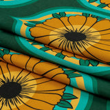 Stretch Cotton Sateen - Yellow and Teal Floral Ogees - Sunrise Divine Print - Mood Exclusive Groove Collection