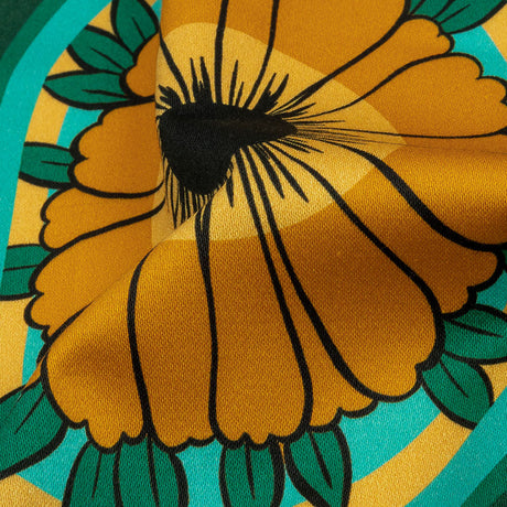 Stretch Cotton Sateen - Yellow and Teal Floral Ogees - Sunrise Divine Print - Mood Exclusive Groove Collection