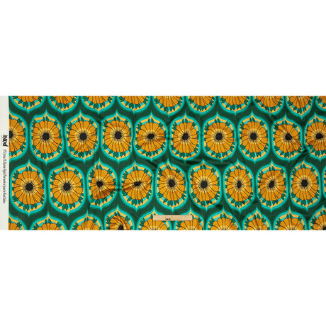 Stretch Cotton Sateen - Yellow and Teal Floral Ogees - Sunrise Divine Print - Mood Exclusive Groove Collection