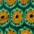 Stretch Cotton Sateen - Yellow and Teal Floral Ogees - Sunrise Divine Print - Mood Exclusive Groove Collection