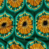 Stretch Cotton Sateen - Yellow and Teal Floral Ogees - Sunrise Divine Print - Mood Exclusive Groove Collection