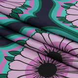 Stretch Cotton Sateen - Lavender and Teal Floral Ogees - Sunrise Divine Print - Mood Exclusive Groove Collection