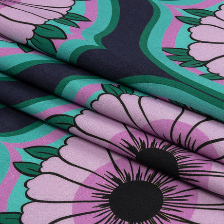 Stretch Cotton Sateen - Lavender and Teal Floral Ogees - Sunrise Divine Print - Mood Exclusive Groove Collection