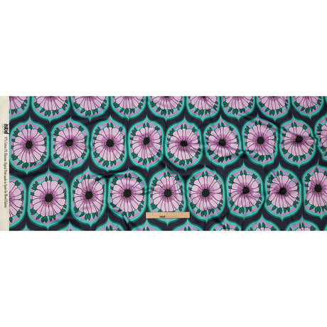 Stretch Cotton Sateen - Lavender and Teal Floral Ogees - Sunrise Divine Print - Mood Exclusive Groove Collection