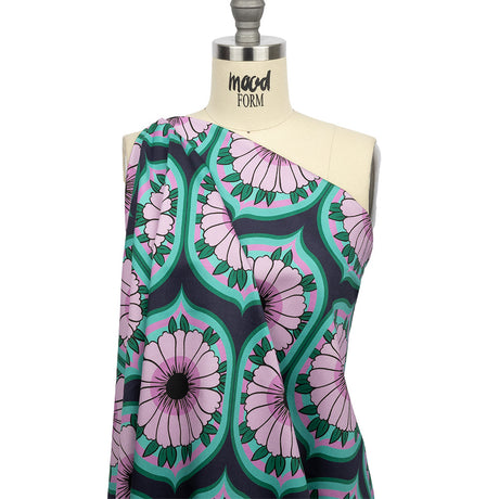 Stretch Cotton Sateen - Lavender and Teal Floral Ogees - Sunrise Divine Print - Mood Exclusive Groove Collection