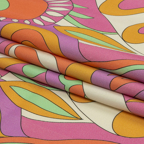 Stretch Cotton Sateen - Purple, Pink and Orange Paisley and Abstract - Surf City Psychedelia Print - Mood Exclusive Groove Collection