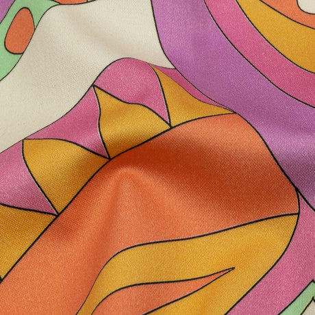 Stretch Cotton Sateen - Purple, Pink and Orange Paisley and Abstract - Surf City Psychedelia Print - Mood Exclusive Groove Collection