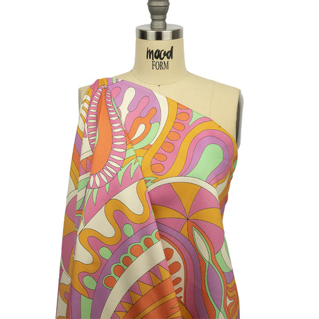 Stretch Cotton Sateen - Purple, Pink and Orange Paisley and Abstract - Surf City Psychedelia Print - Mood Exclusive Groove Collection