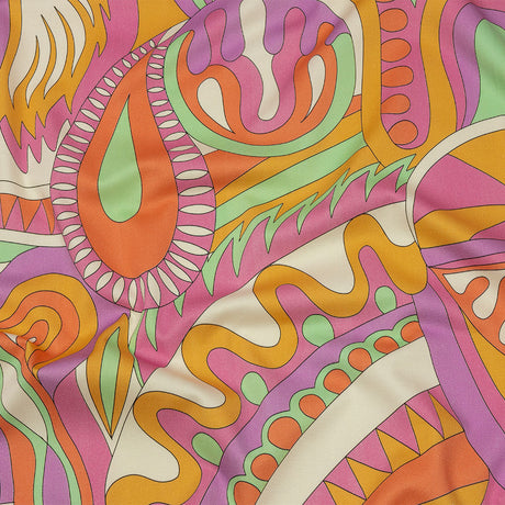 Stretch Cotton Sateen - Purple, Pink and Orange Paisley and Abstract - Surf City Psychedelia Print - Mood Exclusive Groove Collection