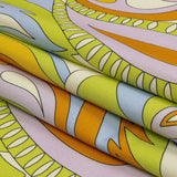 Stretch Cotton Sateen - Lime, Blue and Brown Paisley and Abstract - Surf City Psychedelia Print - Mood Exclusive Groove Collection