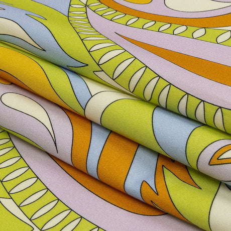 Stretch Cotton Sateen - Lime, Blue and Brown Paisley and Abstract - Surf City Psychedelia Print - Mood Exclusive Groove Collection