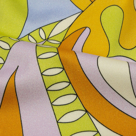 Stretch Cotton Sateen - Lime, Blue and Brown Paisley and Abstract - Surf City Psychedelia Print - Mood Exclusive Groove Collection