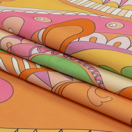 Stretch Cotton Sateen - Orange and Pink Abstract - Festival Daydreams Print - Mood Exclusive Groove Collection