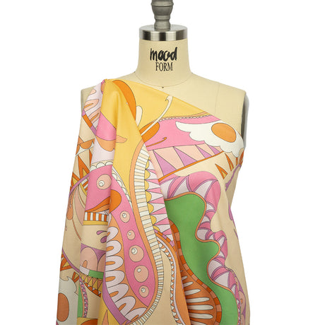 Stretch Cotton Sateen - Orange and Pink Abstract - Festival Daydreams Print - Mood Exclusive Groove Collection