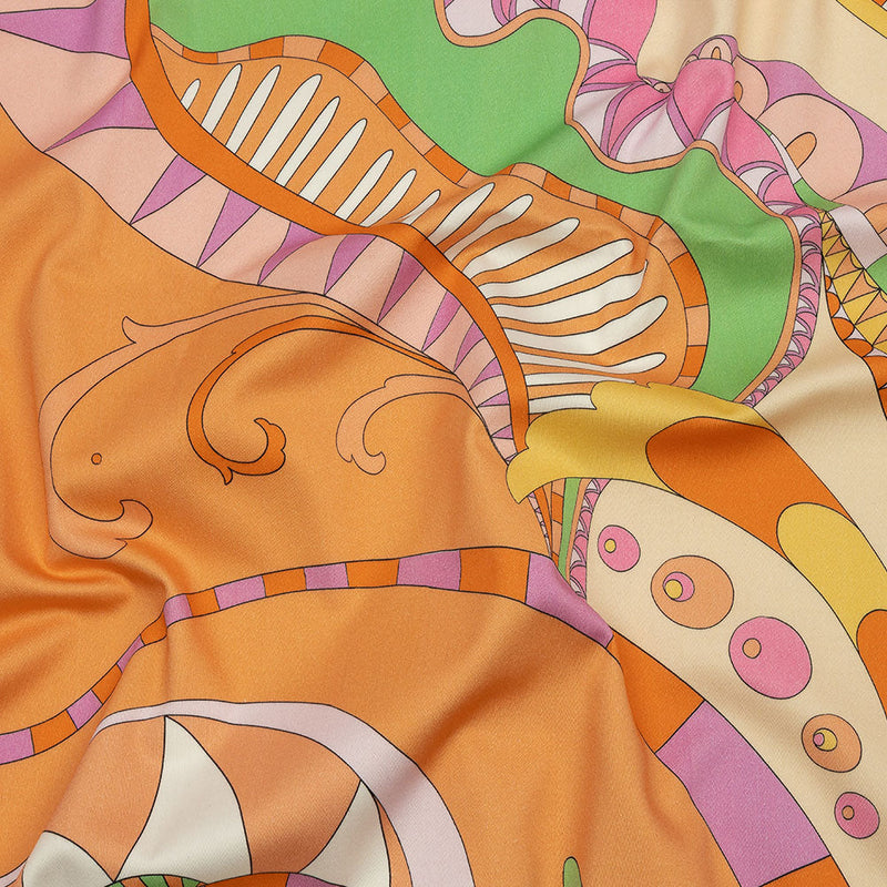 Stretch Cotton Sateen - Orange and Pink Abstract - Festival Daydreams Print - Mood Exclusive Groove Collection