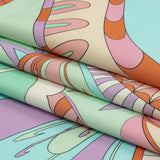 Stretch Cotton Sateen - Blue and Mint Abstract - Festival Daydreams Print - Mood Exclusive Groove Collection