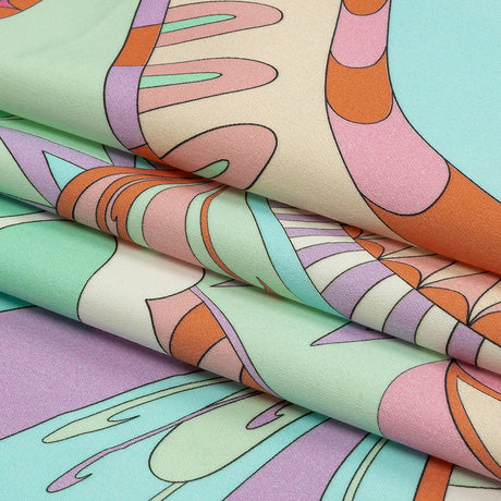 Stretch Cotton Sateen - Blue and Mint Abstract - Festival Daydreams Print - Mood Exclusive Groove Collection